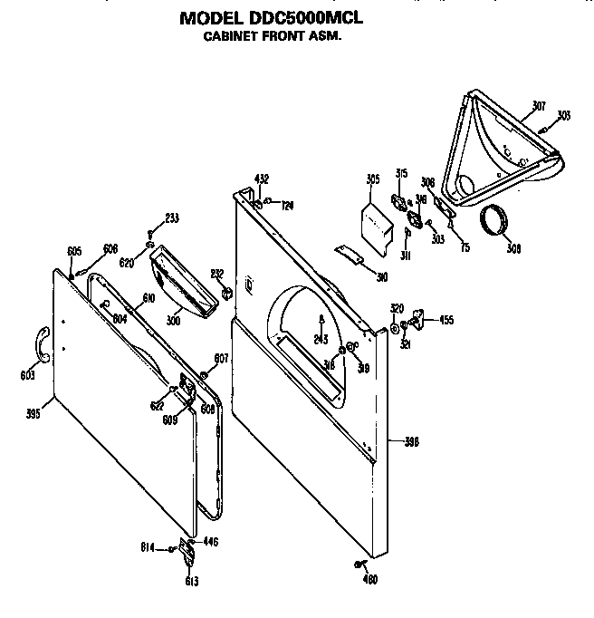 GE DDC5000MCL cabinet front diagram