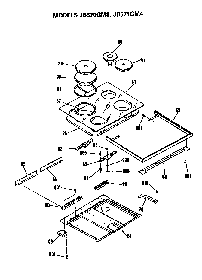 GE JB570GM3 cooktop diagram
