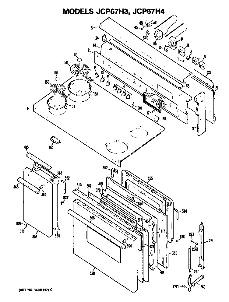 GE JCP67H4 cooktop diagram