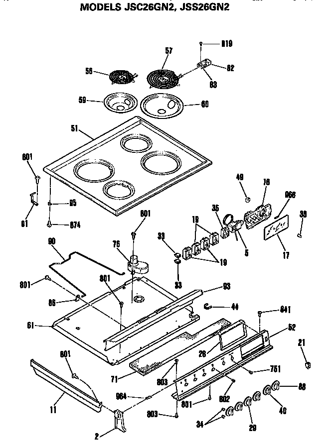 GE JSC26GN2 cooktop diagram