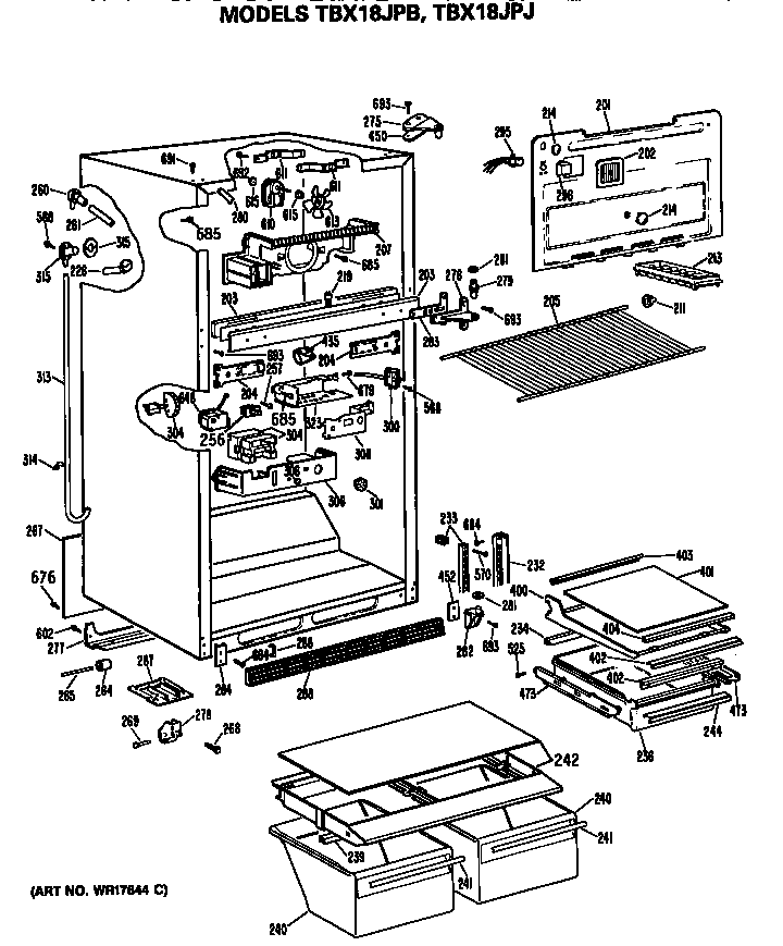 GE TBX18JPBRWH cabinet diagram