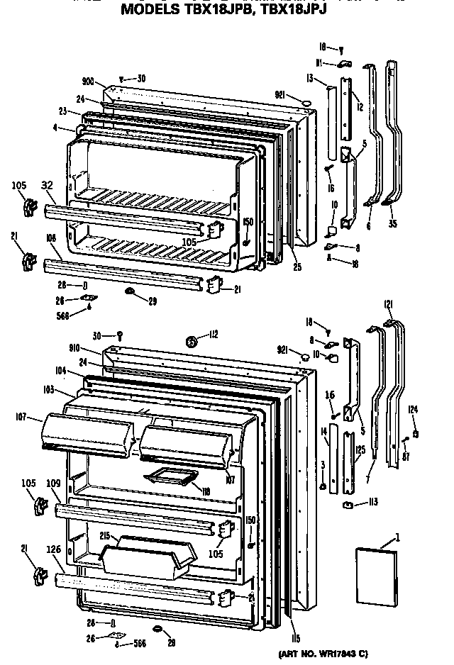 GE TBX18JPBRWH doors diagram