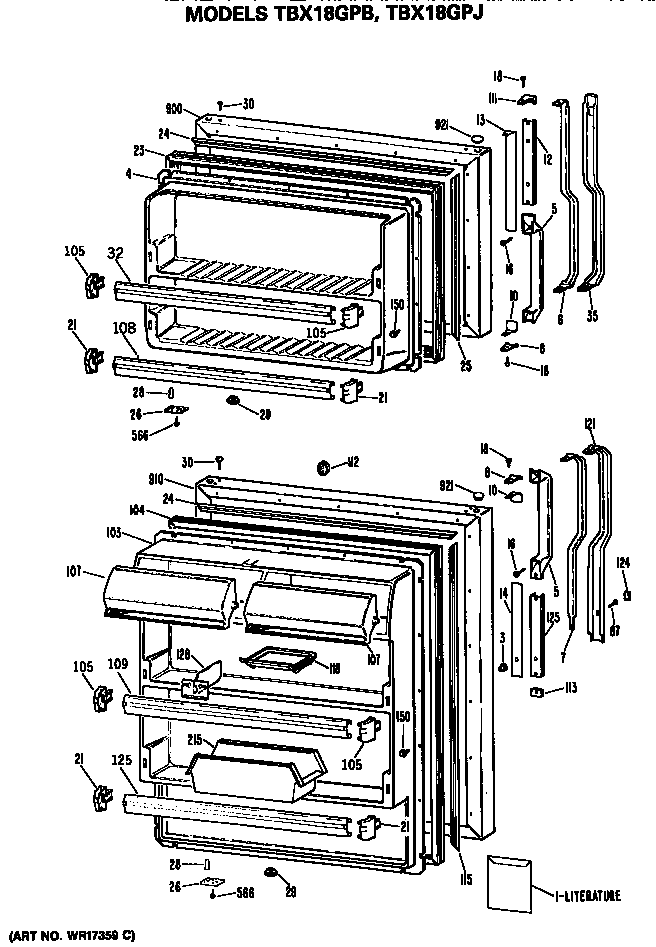 GE TBX18GPBRWH doors diagram