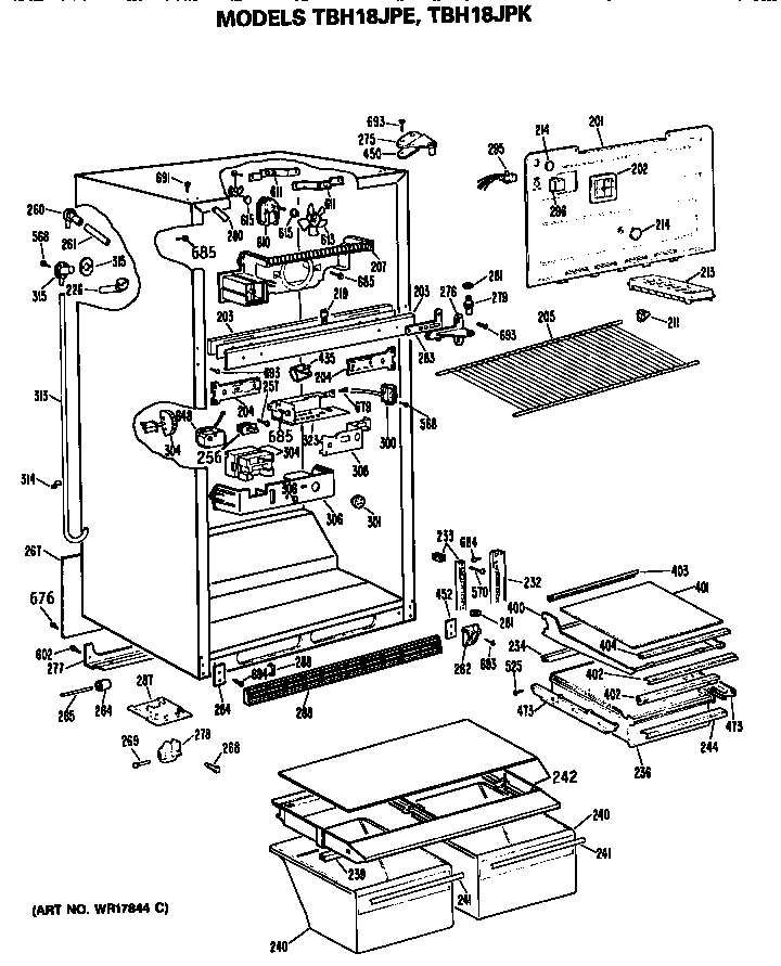 GE TBH18JPERAD cabinet diagram