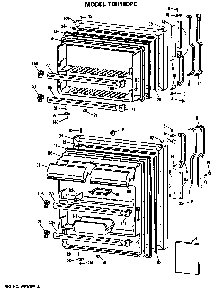 GE TBH18DPERWH doors diagram