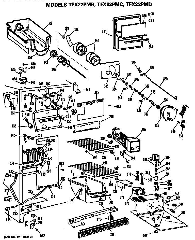 GE TFX22PMD freezer section diagram