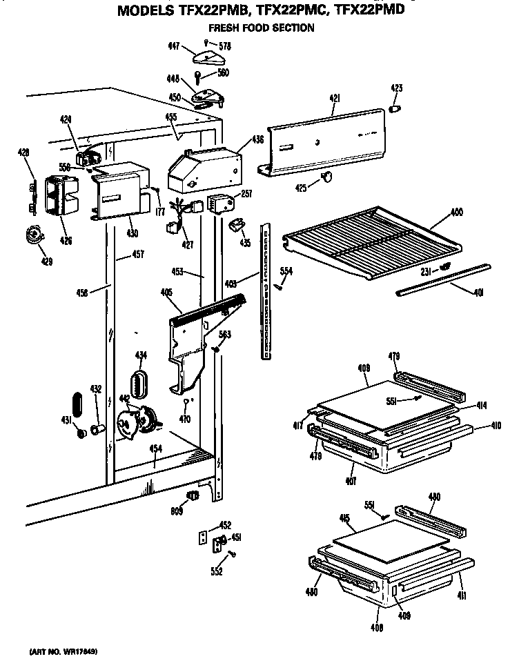 GE TFX22PMD fresh food section diagram