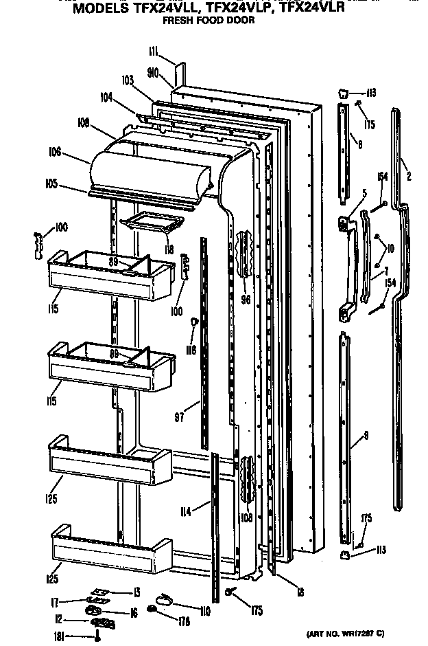 GE TFX24VLR fresh food door diagram