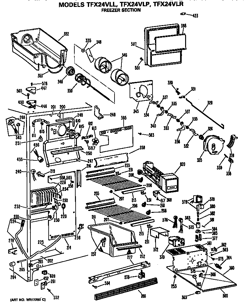 GE TFX24VLR freezer section diagram