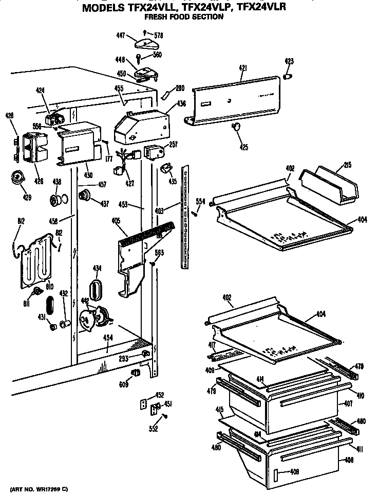 GE TFX24VLR fresh food section diagram