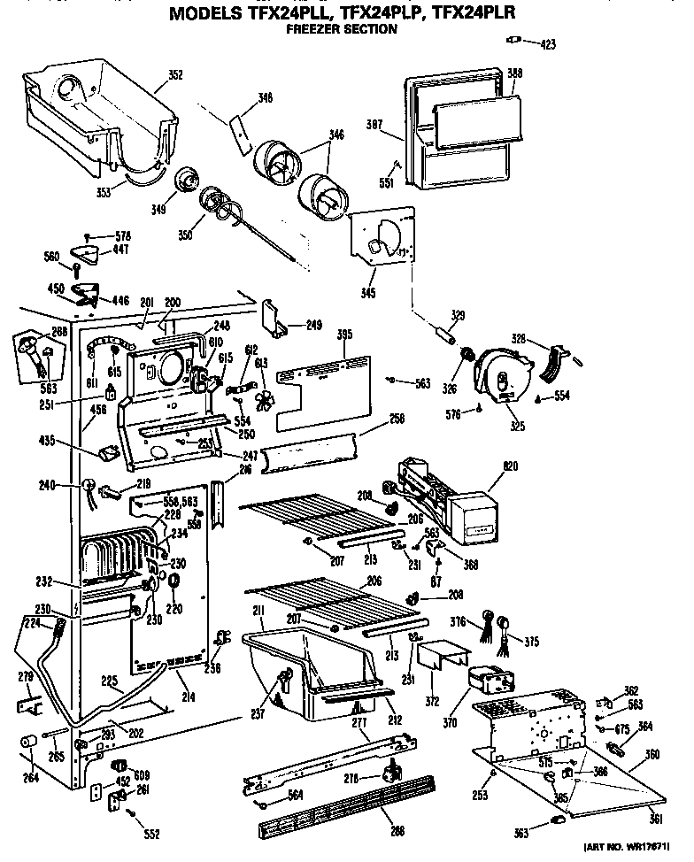GE TFX24PLL freezer section diagram