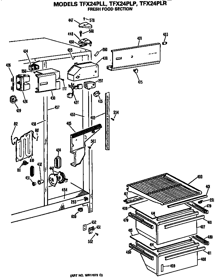 GE TFX24PLL fresh food section diagram