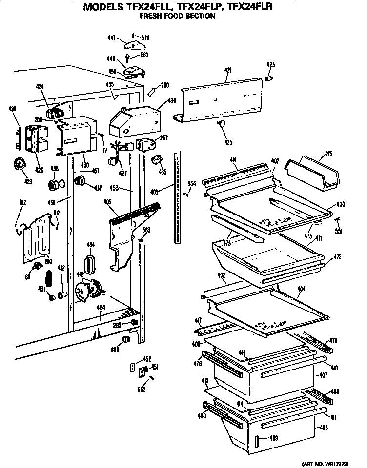 GE TFX24FLP fresh food section diagram