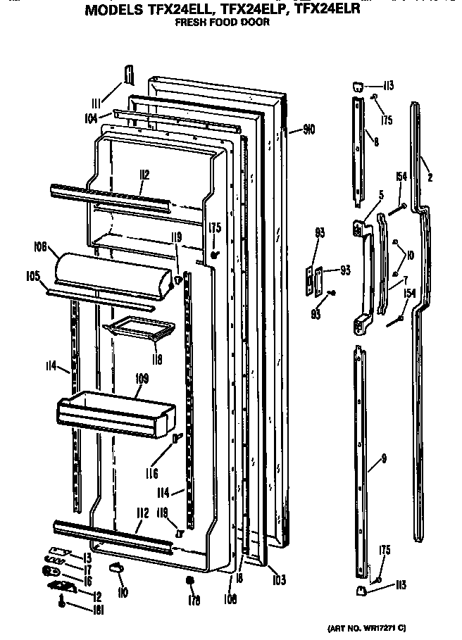 GE TFX24ELP fresh food door diagram