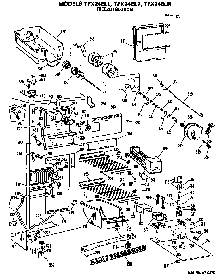 GE TFX24ELP freezer section diagram