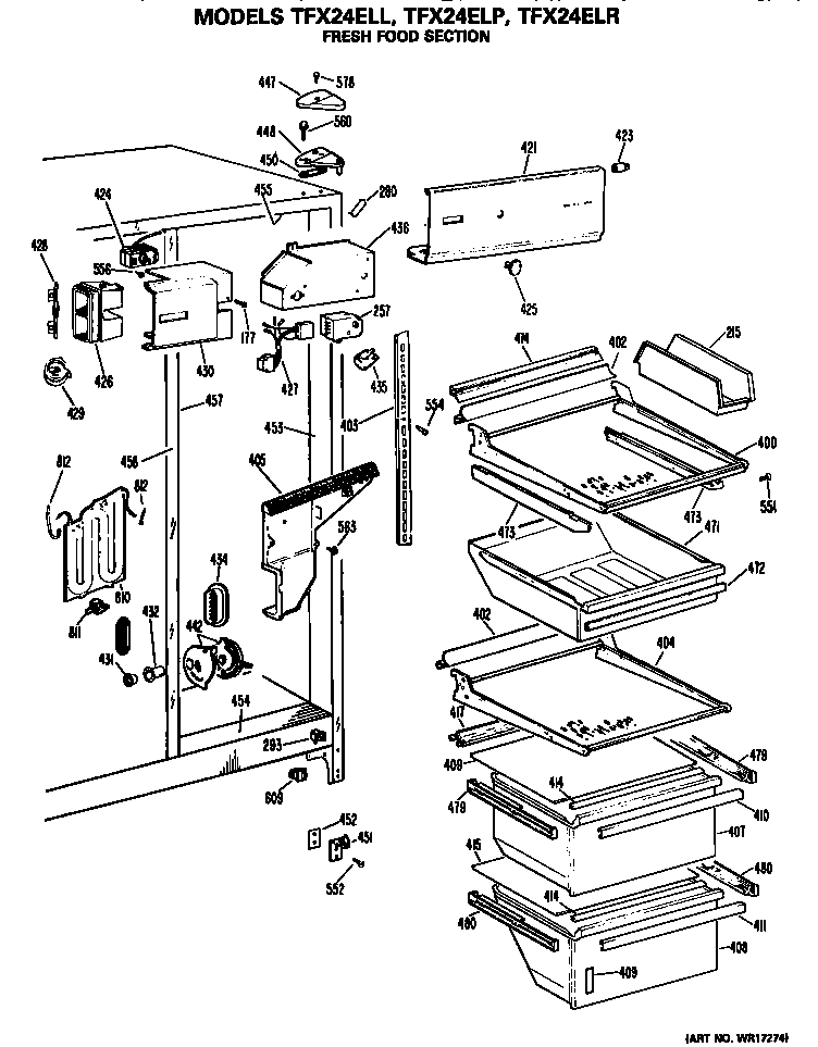 GE TFX24ELP fresh food section diagram