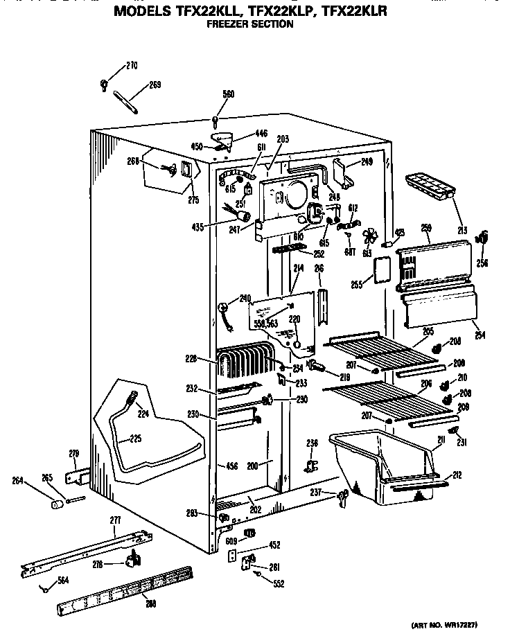 GE TFX22KLL freezer section diagram