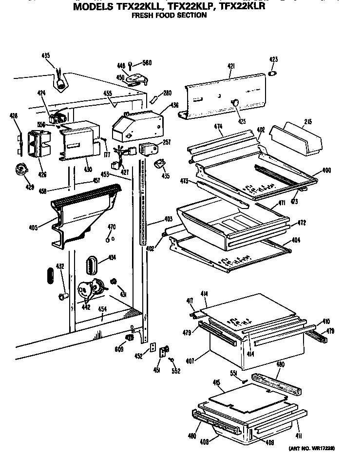 GE TFX22KLL fresh food section diagram