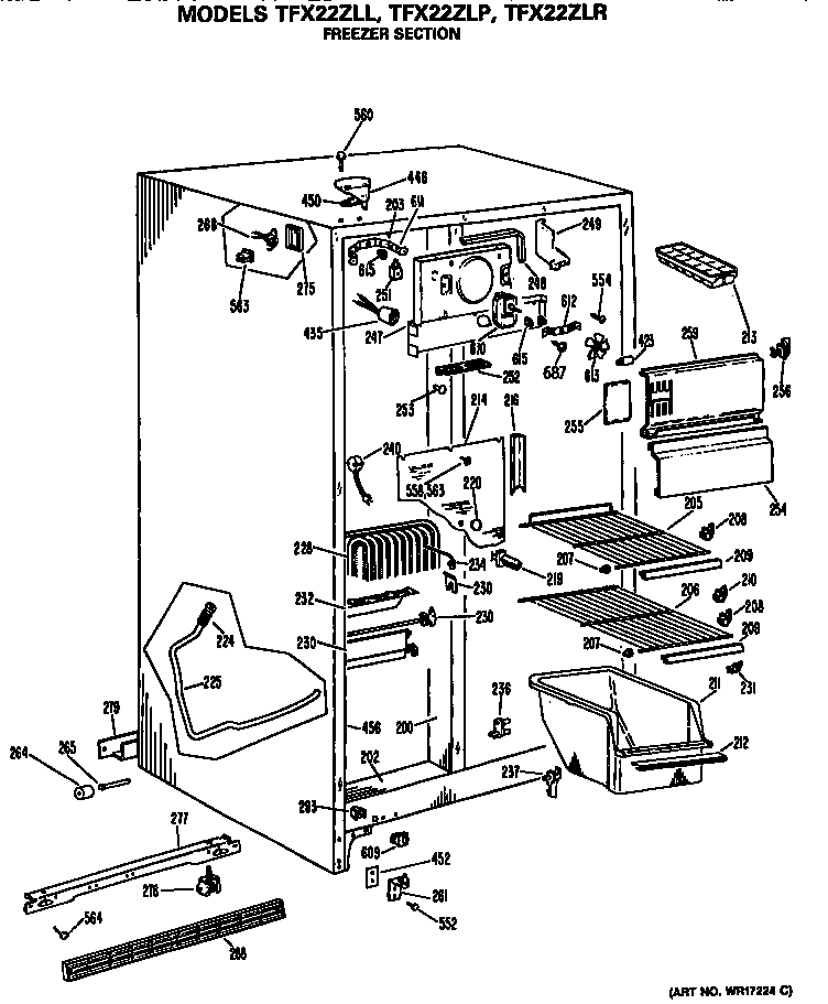 GE TFX22ZLR freezer section diagram