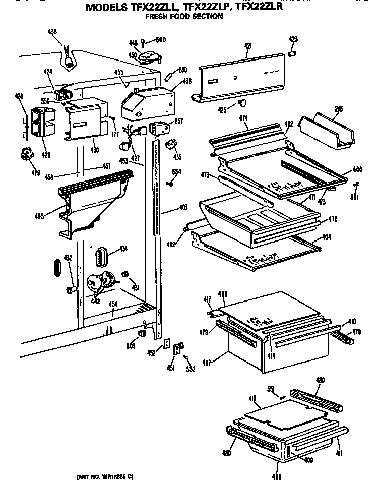 GE TFX22ZLR fresh food section diagram