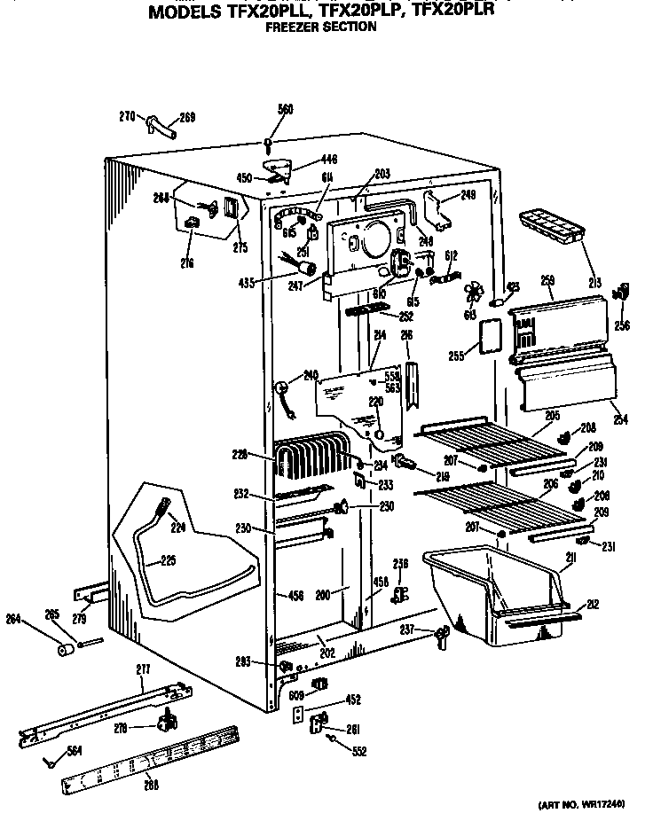 GE TFX20PLR freezer section diagram