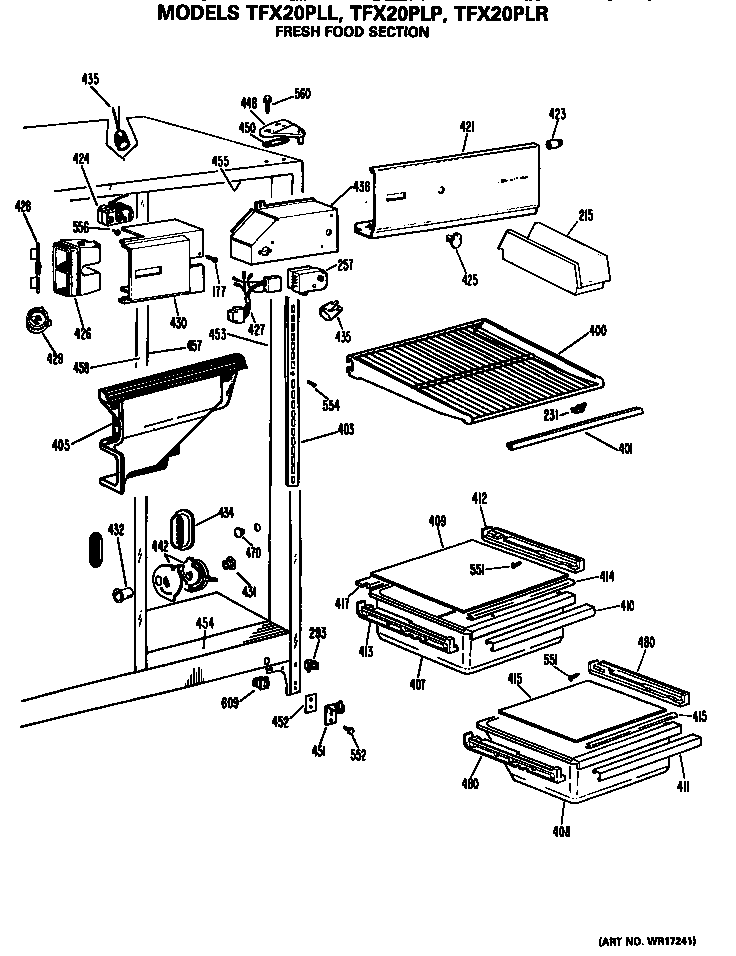 GE TFX20PLR fresh food section diagram