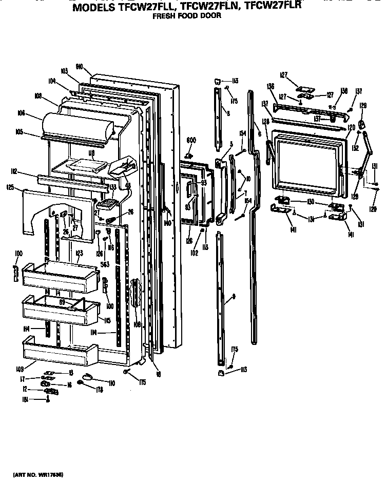 GE TFCW27FLR fresh food door diagram