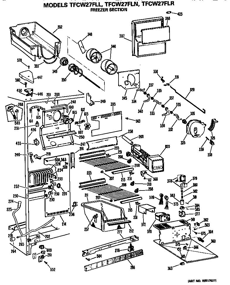 GE TFCW27FLR freezer section diagram