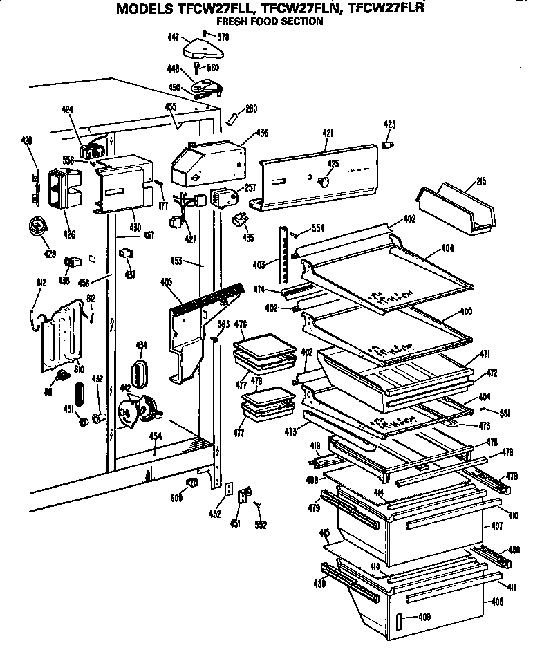 GE TFCW27FLR fresh food section diagram