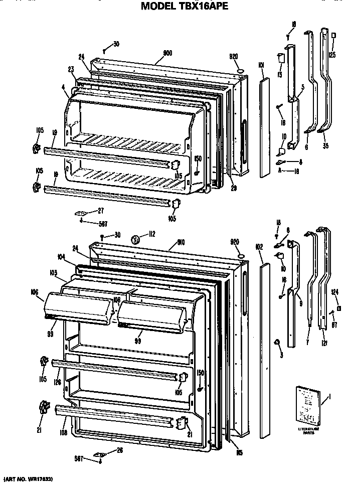 GE TBX16APERWH doors diagram