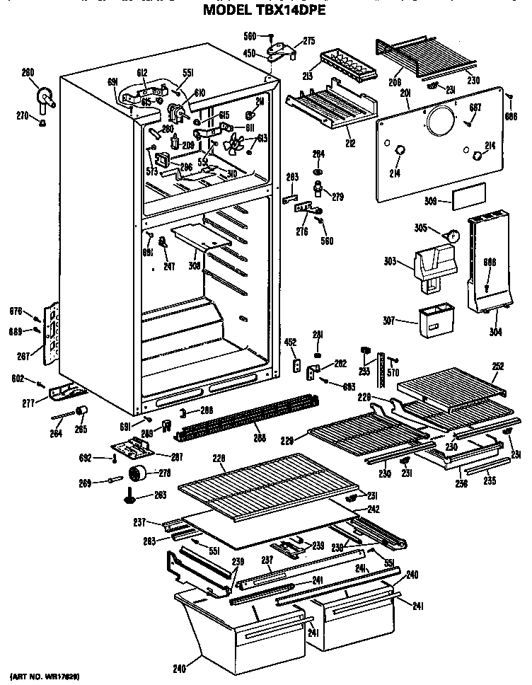 GE TBX14DPERWH cabinet diagram