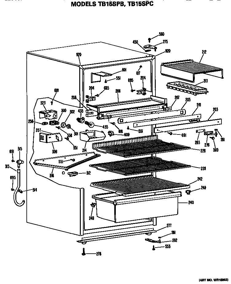 GE TB15SPBRWH cabinet diagram
