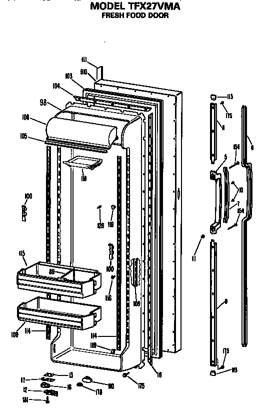 GE TFX27VMA fresh food door diagram