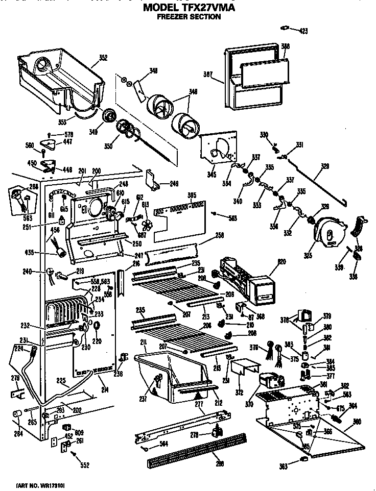 GE TFX27VMA freezer section diagram