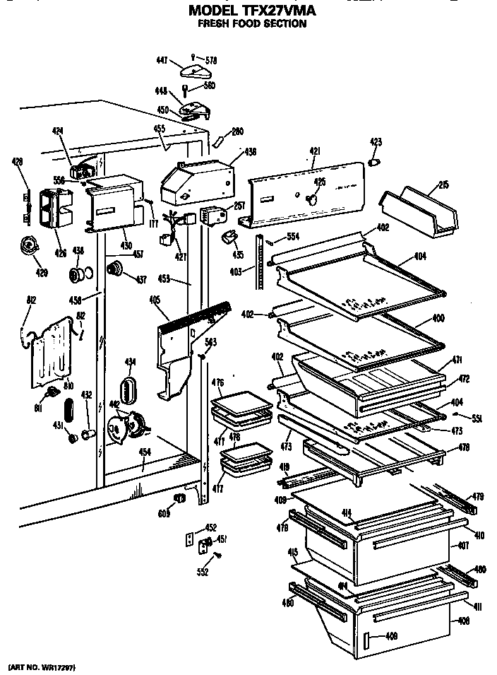 GE TFX27VMA fresh food section diagram