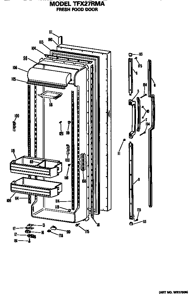 GE TFX27RMA fresh food door diagram