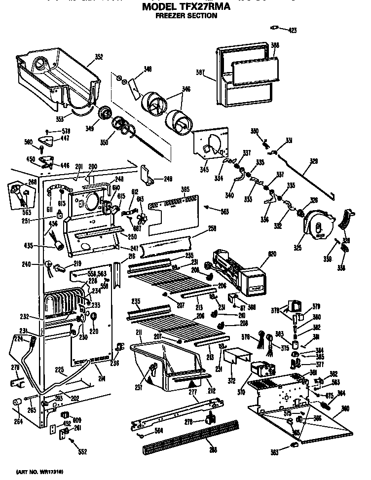 GE TFX27RMA freezer section diagram