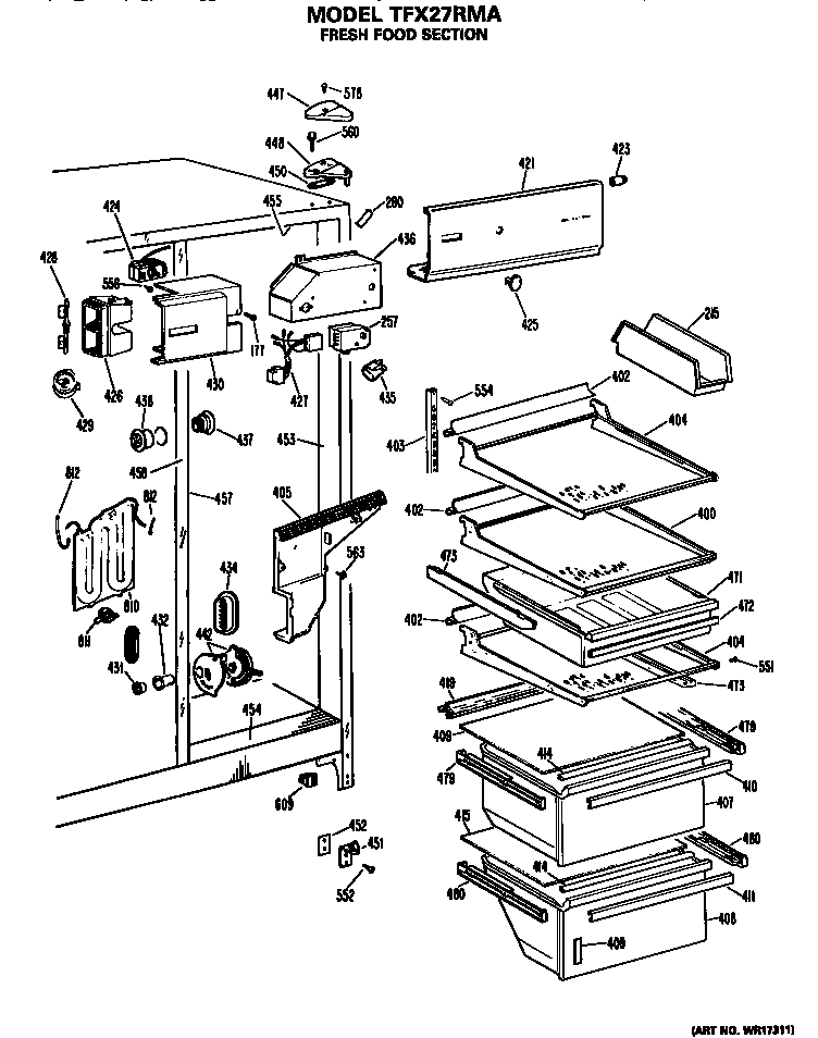 GE TFX27RMA fresh food section diagram