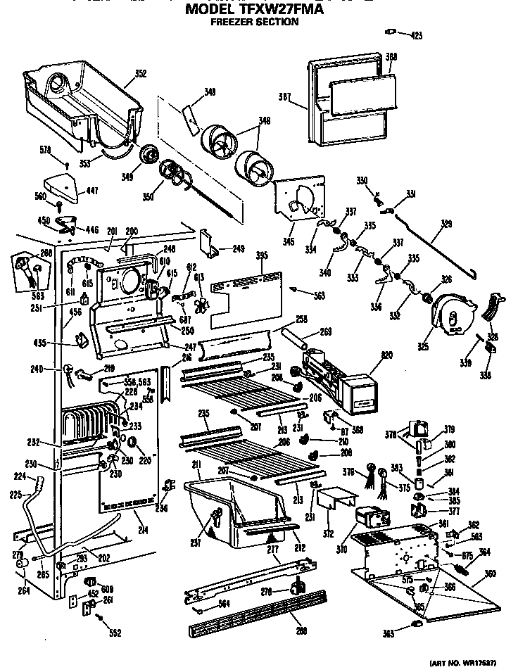 GE TFXW27FMA freezer shelves diagram