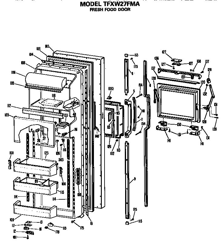 GE TFXW27FMA refrigerator door diagram