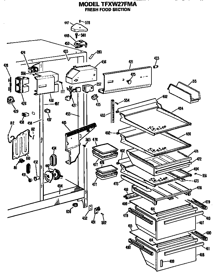 GE TFXW27FMA refrigerator shelves diagram