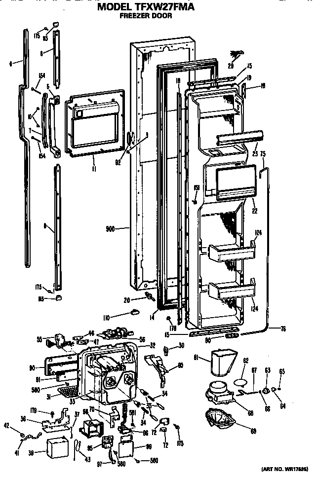 GE TFXW27FMA freezer door diagram