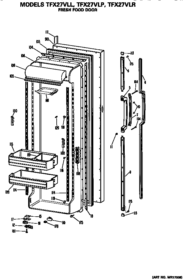 GE TFX27VLP fresh food door diagram