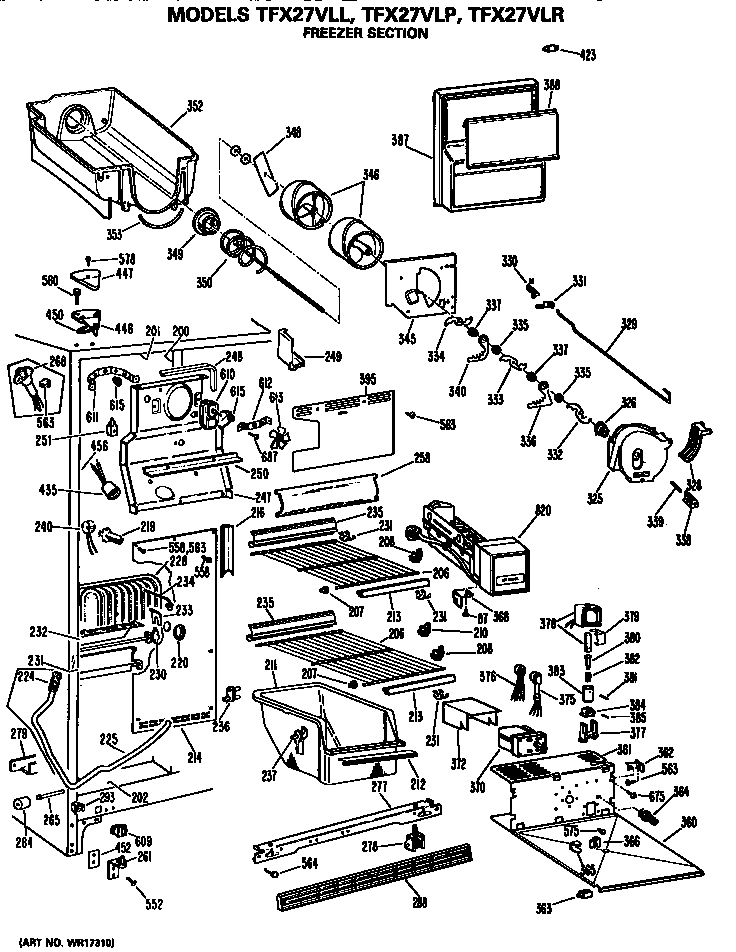 GE TFX27VLP freezer section diagram