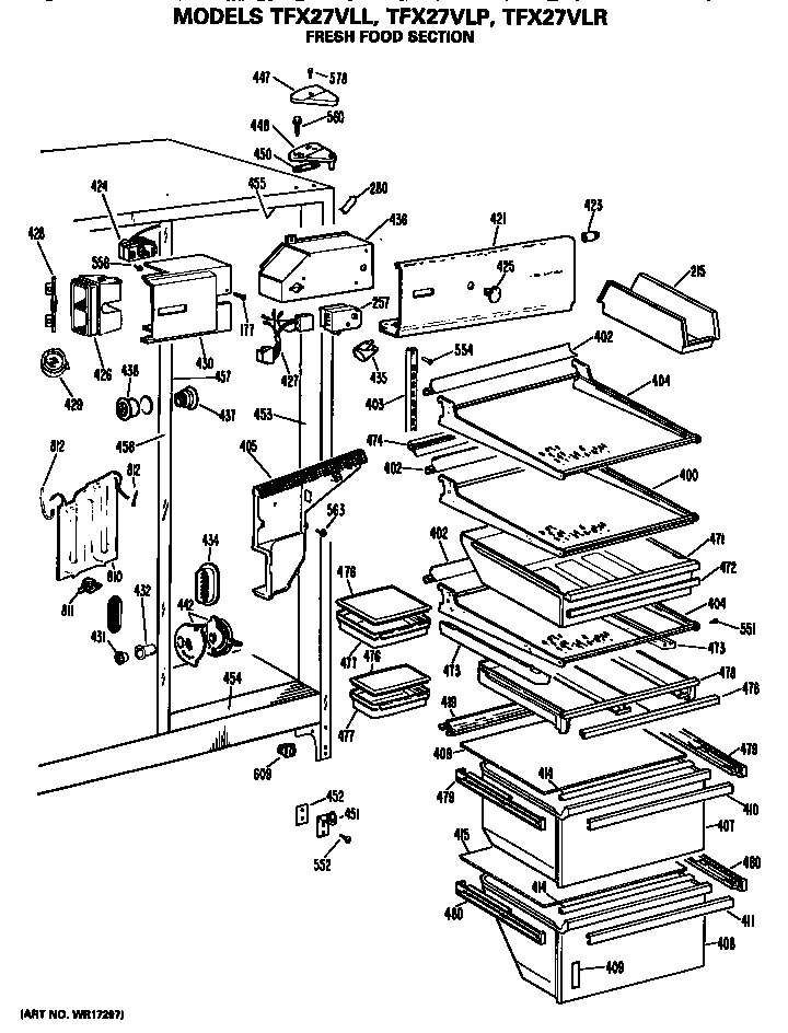 GE TFX27VLP fresh food section diagram