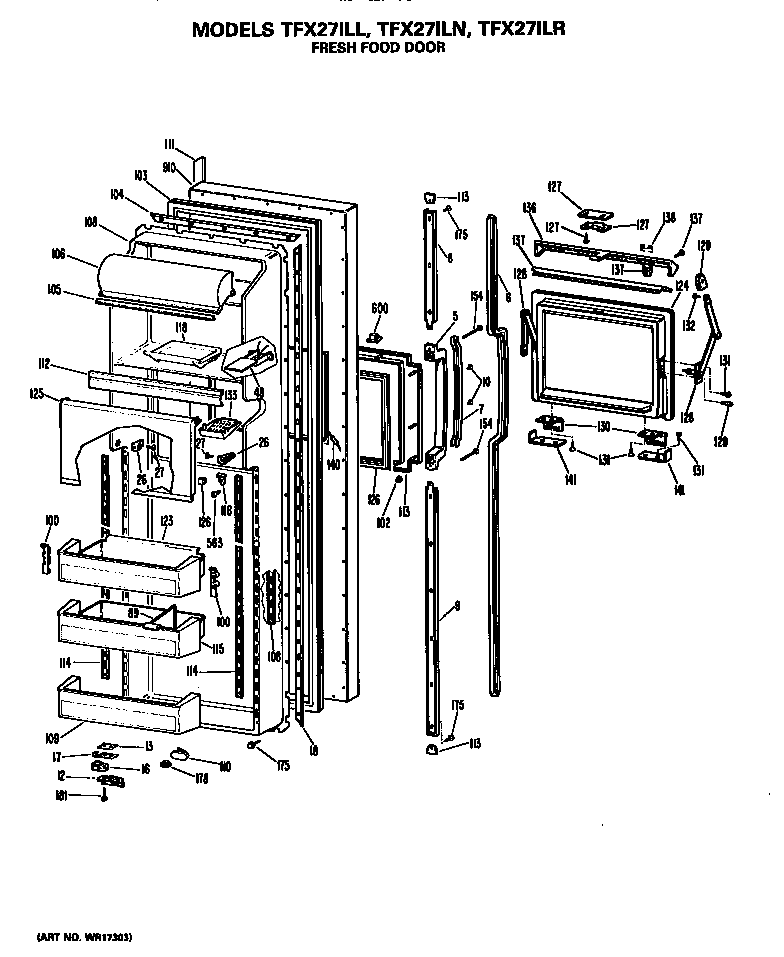 GE TFX27ILR fresh food door diagram