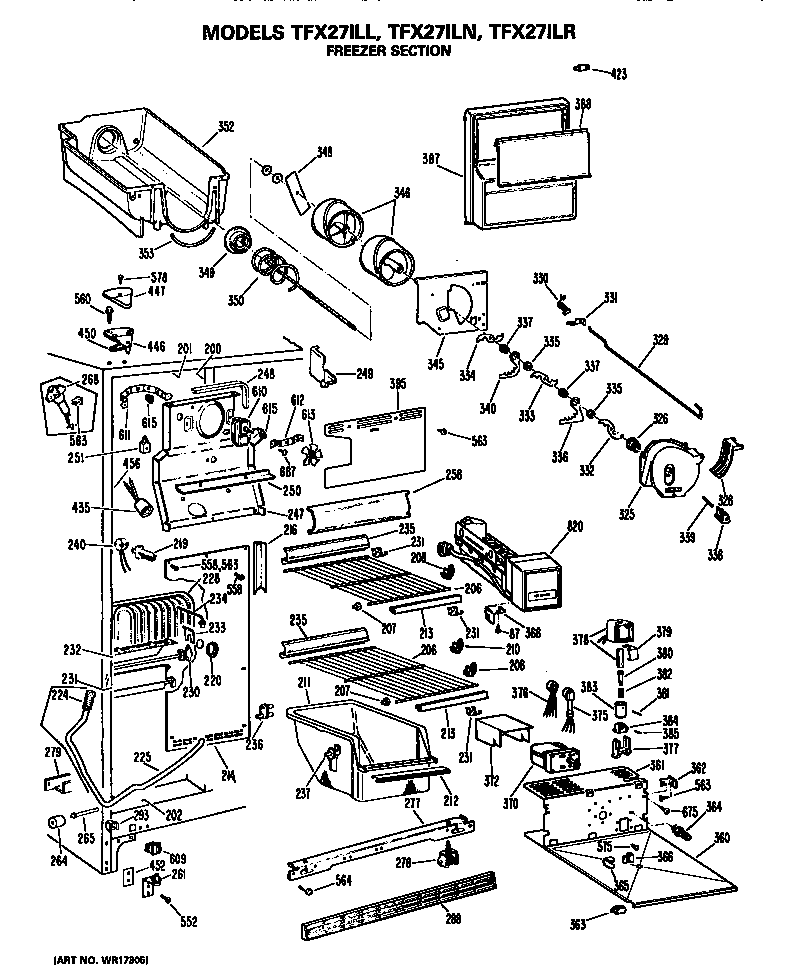 GE TFX27ILR freezer section diagram