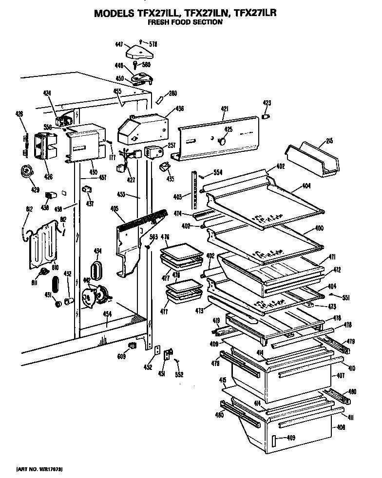 GE TFX27ILR fresh food section diagram