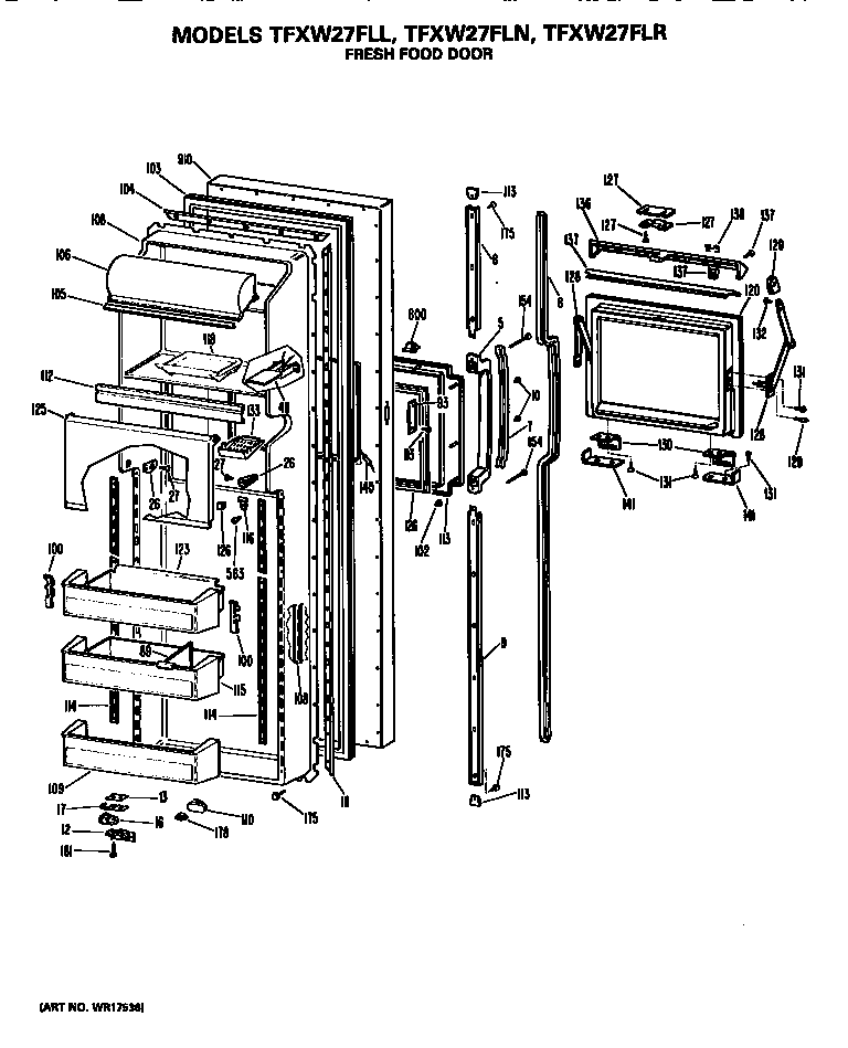 GE TFXW27FLN fresh food door diagram