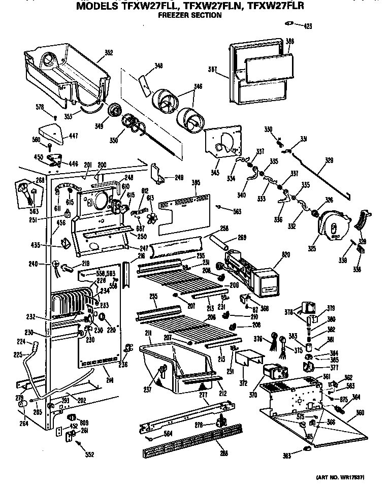 GE TFXW27FLN freezer section diagram